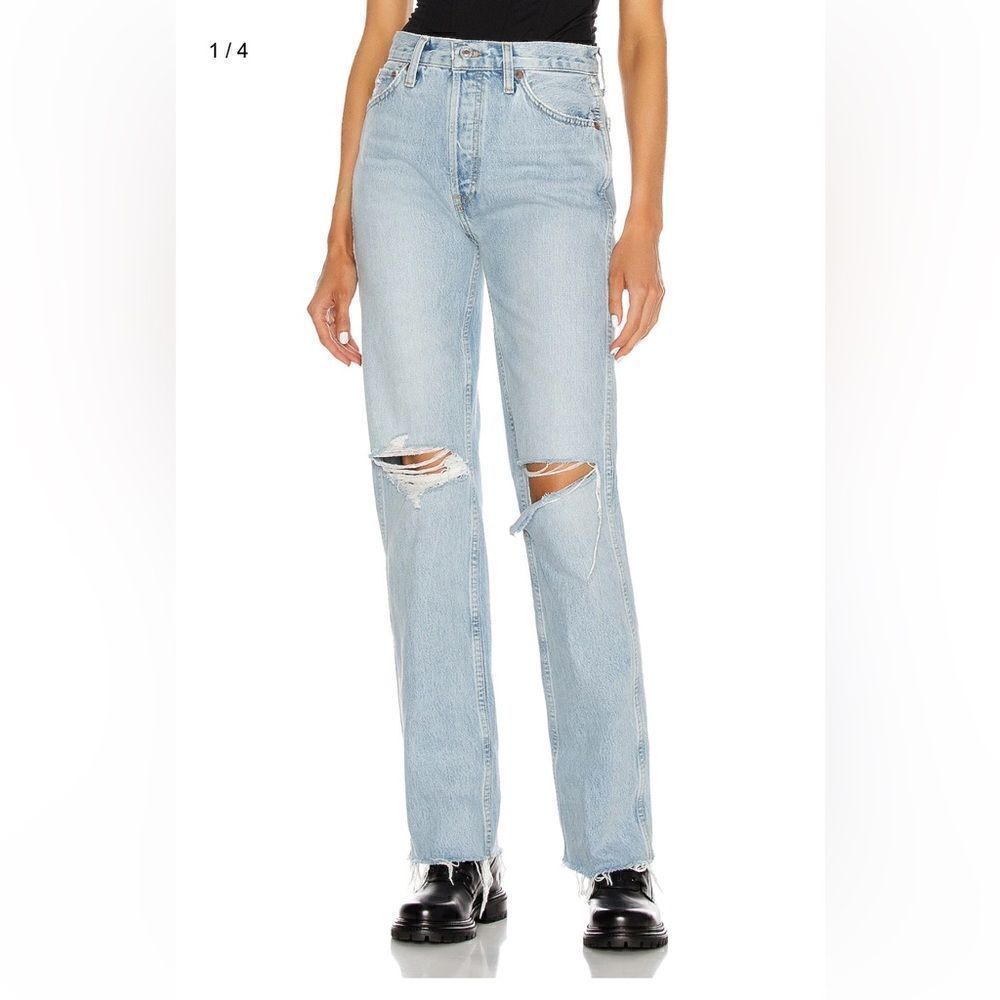 Re/Done 90s High Rise Loose Jeans distressed straight leg vintage denim FWRD 31